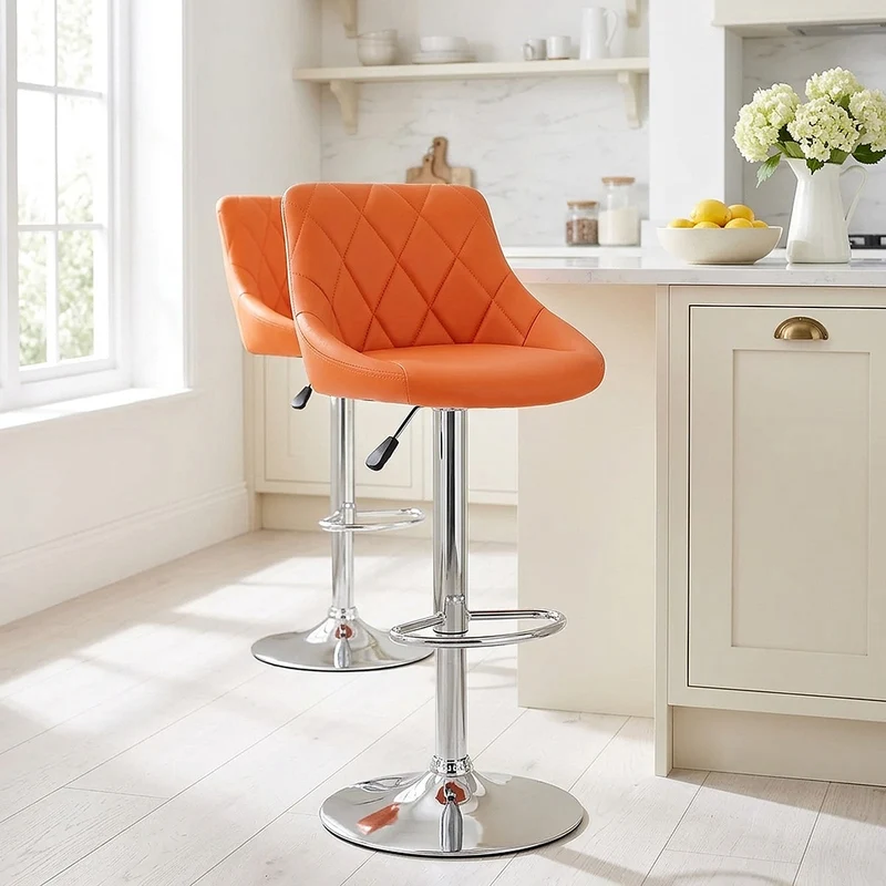 Sgabello Ecopelle Cromato - Stitch Arancione