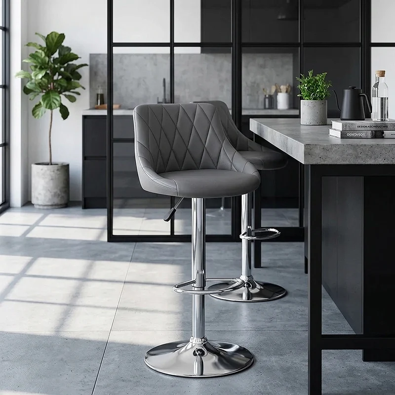Sgabello Ecopelle Cromato - Stitch Grigio
