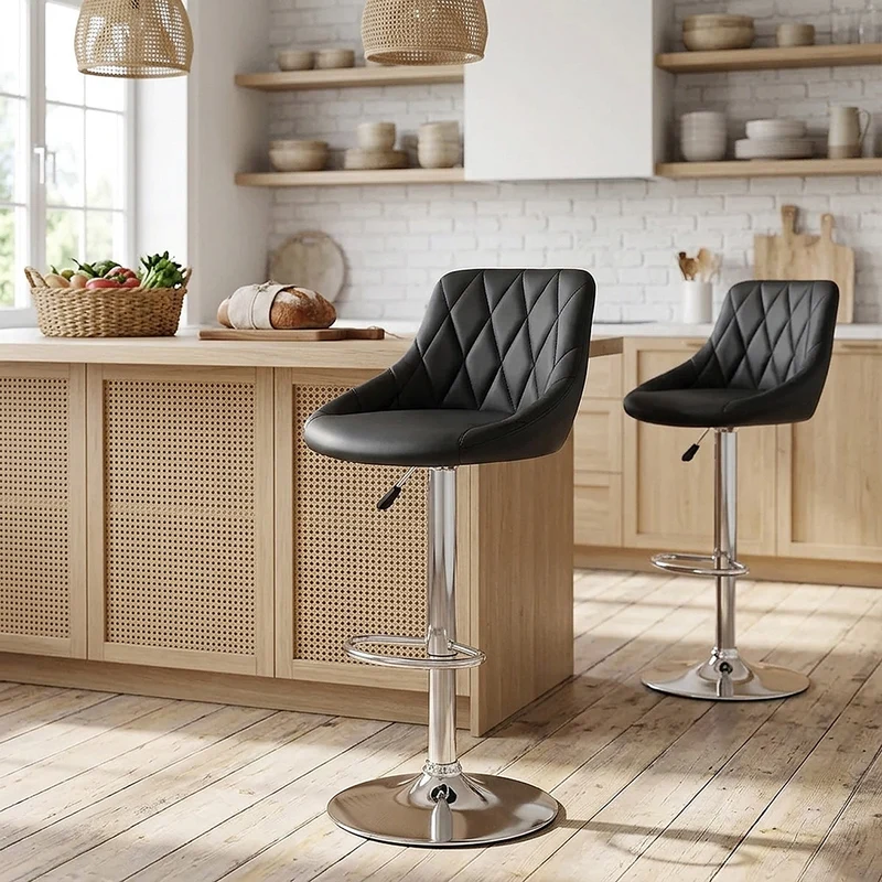 Sgabello Ecopelle Cromato - Stitch Nero