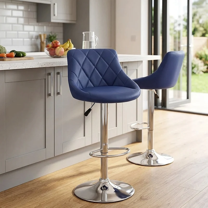 Sgabello Ecopelle Cromato - Stitch Blu