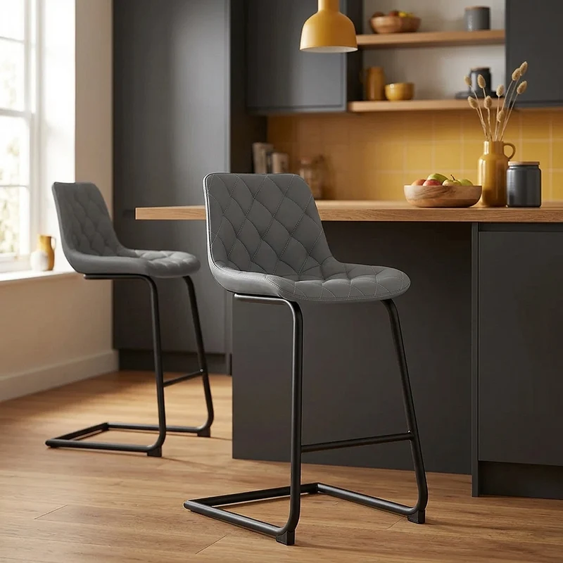 Sgabello Ecopelle Metallo - Soho Grigio