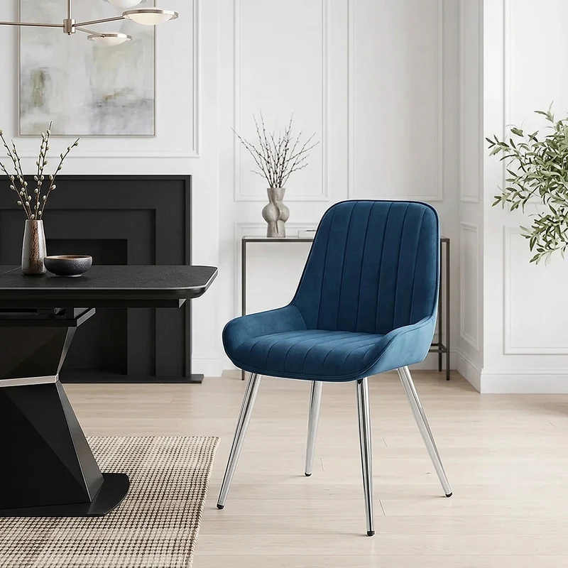 Sedia Velluto Cromata - Mustang Blu Scuro