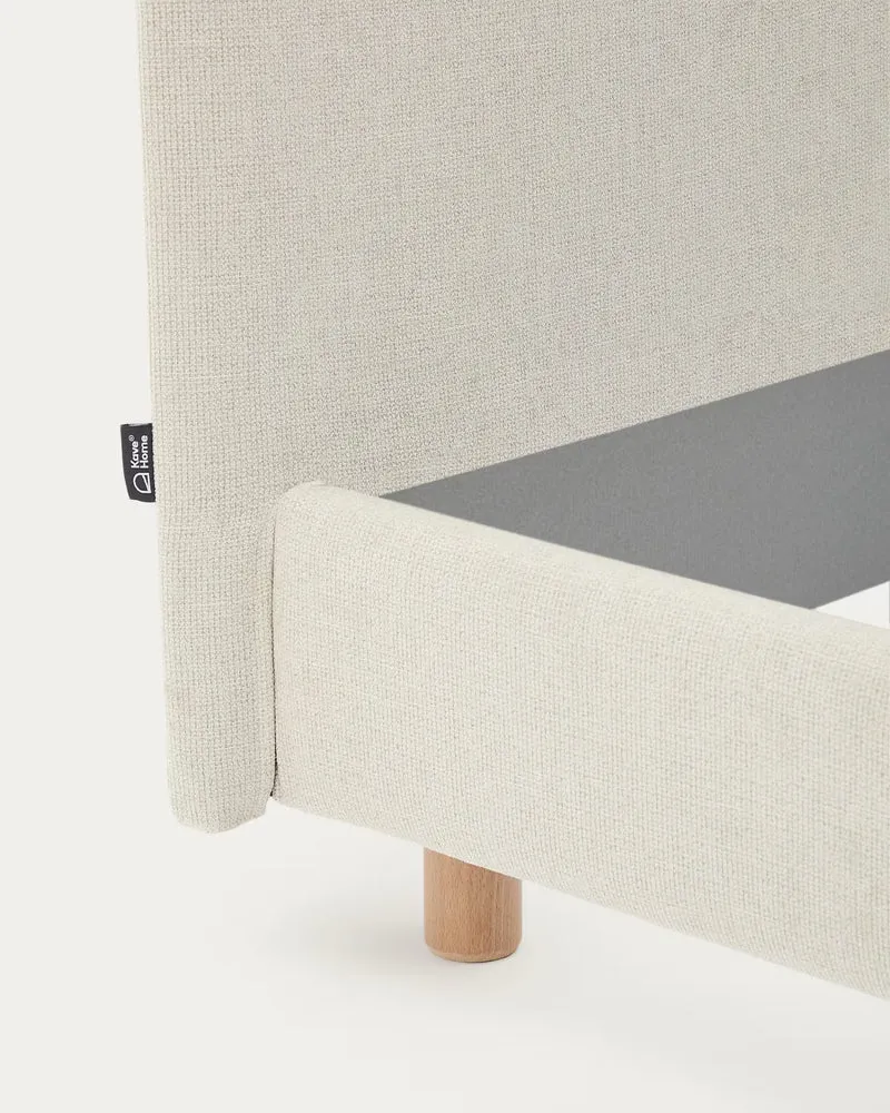 Letto sfoderabile Valma ciniglia perla con piedi in legno massello di faggio per materasso 160 x 200 cm