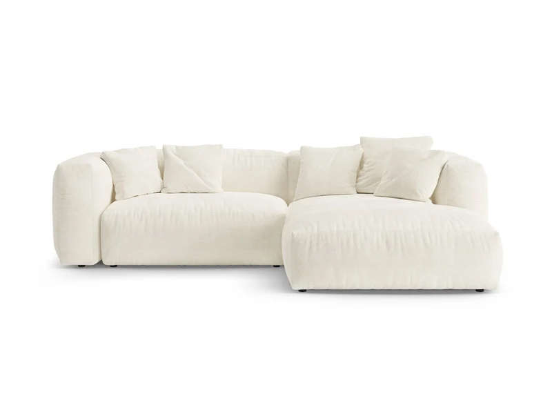 Divano Angolare Destro Letto con Contenitore in Bouclé, "Martina", 4 Posti, 280x170x75