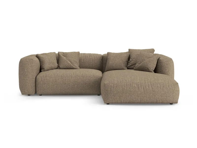Divano Angolare Destro Letto con Contenitore in Bouclé, "Martina", 4 Posti, 280x170x75