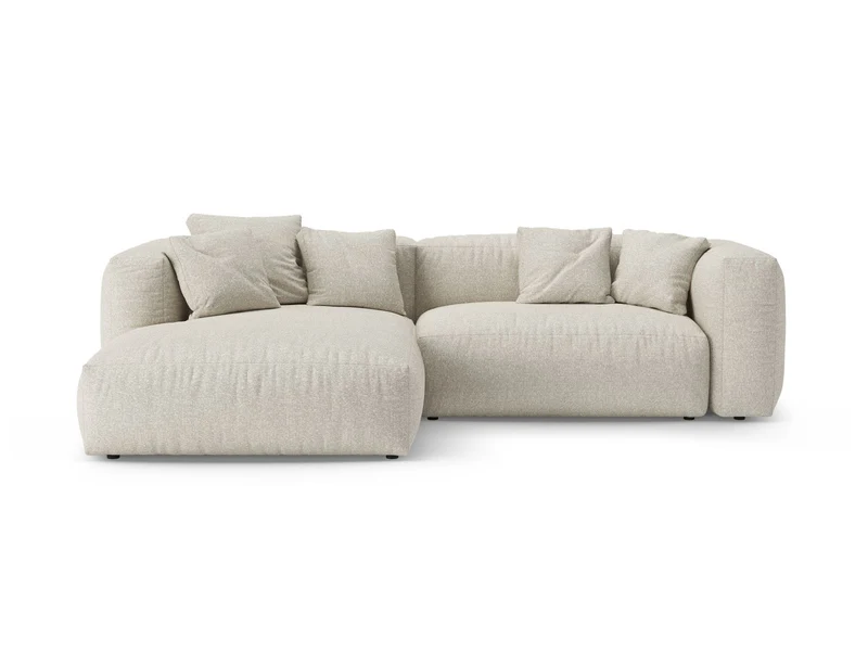 Divano Angolare Sinistro Letto con Contenitore in Bouclé, "Martina", 4 Posti, 280x170x75