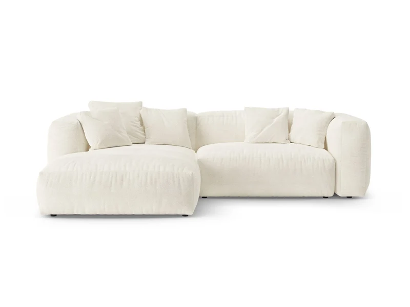 Divano Angolare Sinistro Letto con Contenitore in Bouclé, "Martina", 4 Posti, 280x170x75