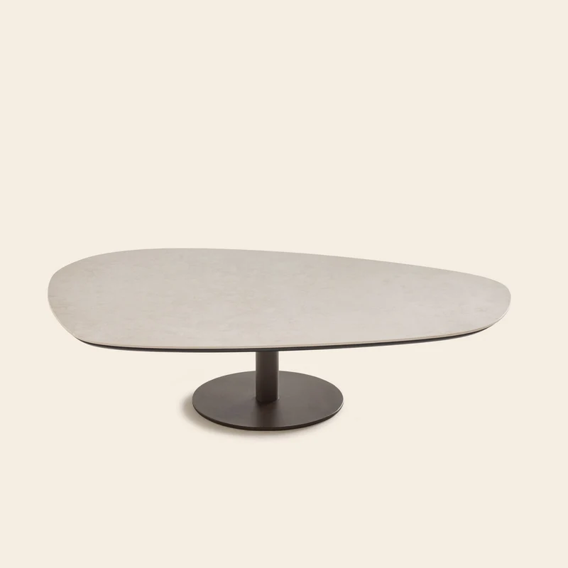 Table basse ISMERIA effet travertin et bronze