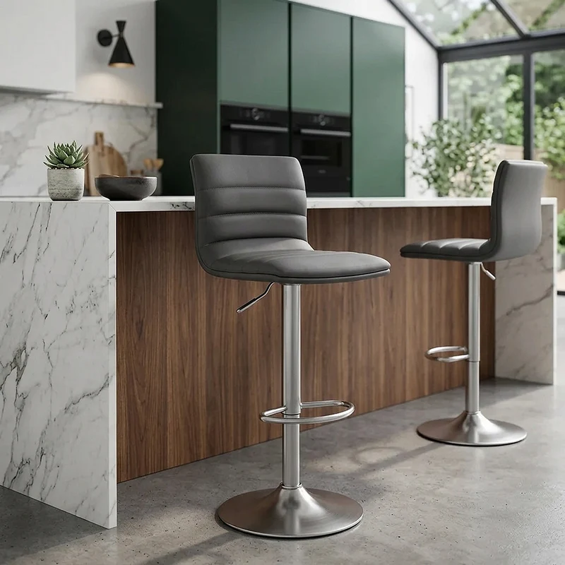 Sgabello Ecopelle Cromo Satinato - Linear Grigio