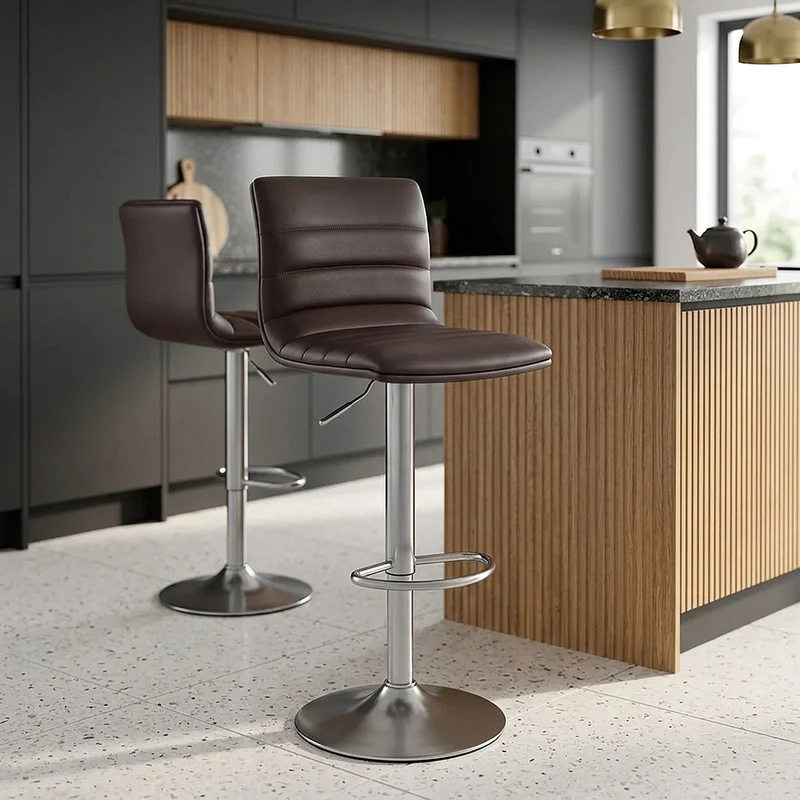 Sgabello Ecopelle Cromo Satinato - Linear Marrone