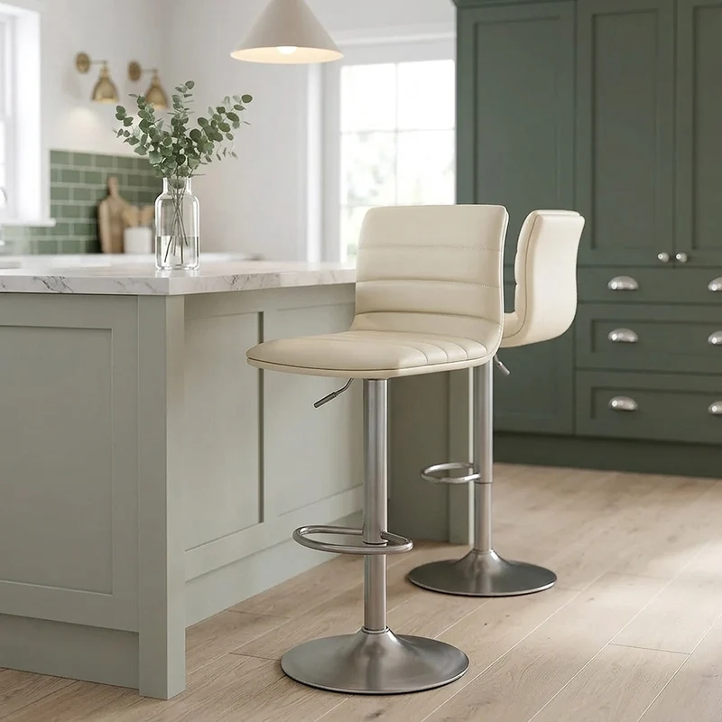 Sgabello Ecopelle Cromo Satinato - Linear Crema