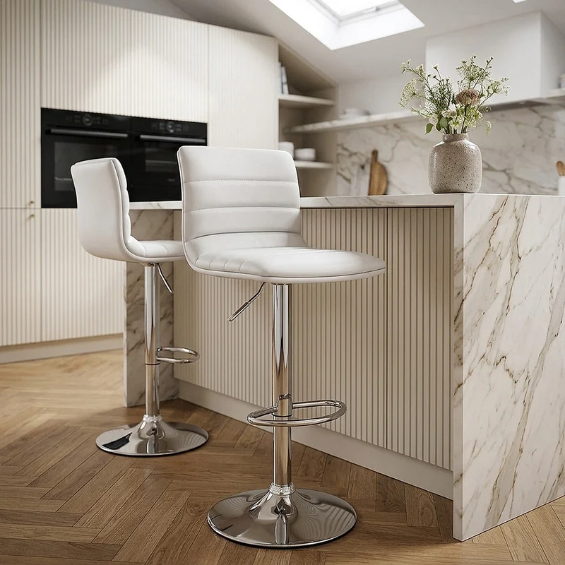 Sgabello Ecopelle Cromato - Linear Bianco