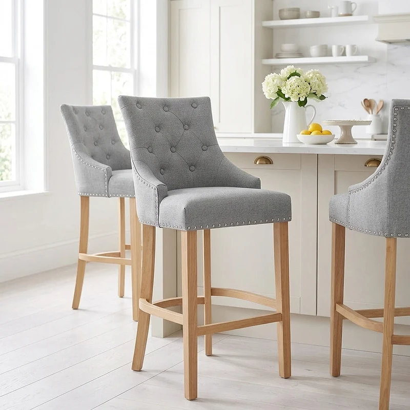 Sgabello Tessuto Quercia - Ascot Grigio