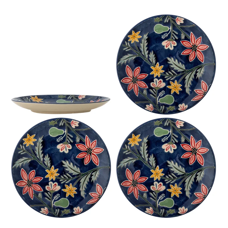 Bordenset aardewerk blauw Meredith 20,5 cm - 4 stuks
