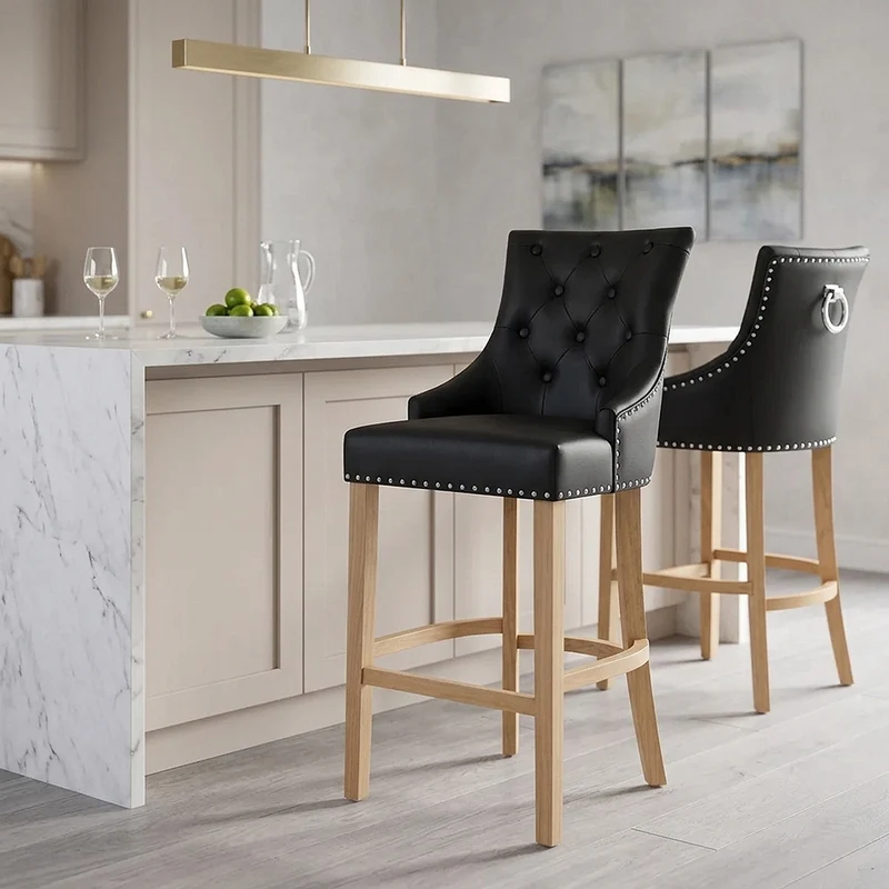 Sgabello Pelle Rigenerata Quercia - Ascot Nero