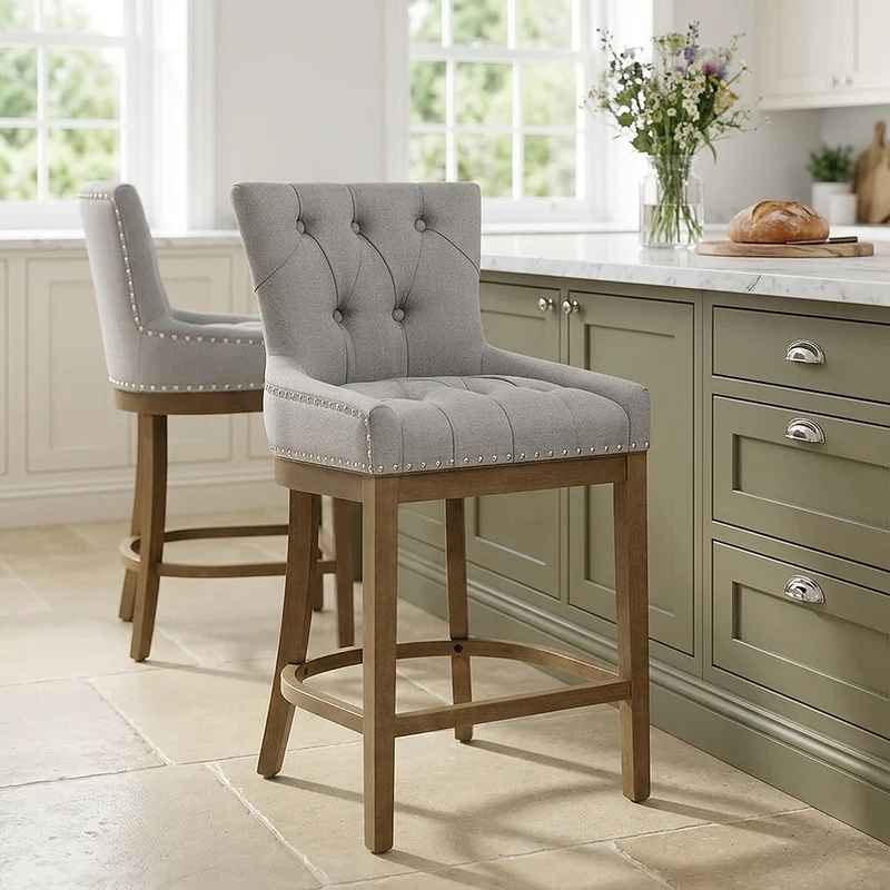 Sgabello Legno Tessuto - Knightsbridge Grigio