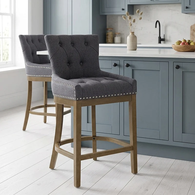 Sgabello Legno Tessuto - Knightsbridge Grigio scuro