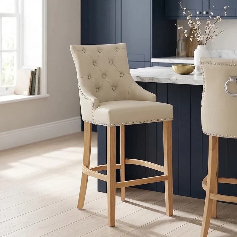 Sgabello Pelle Rigenerata Quercia - Ascot Crema