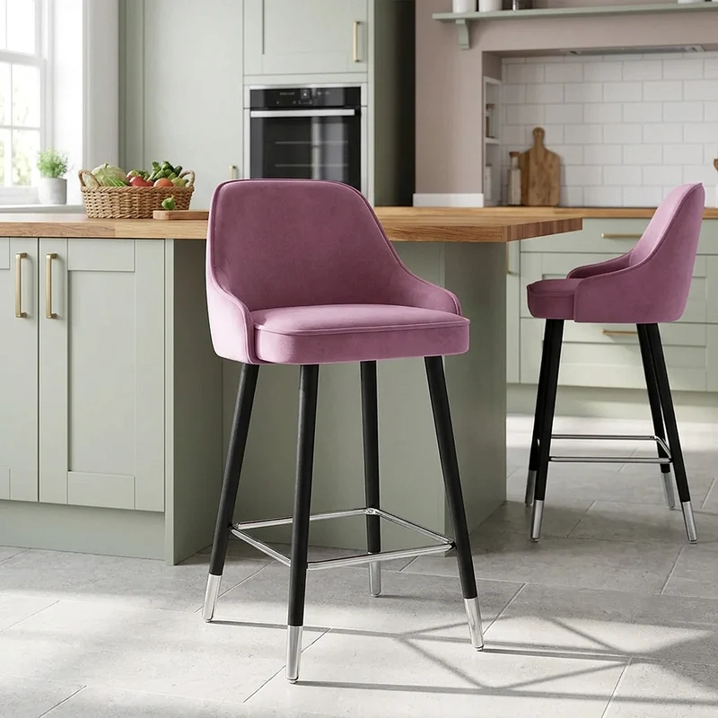 Sgabello Velluto Legno - Glam Viola