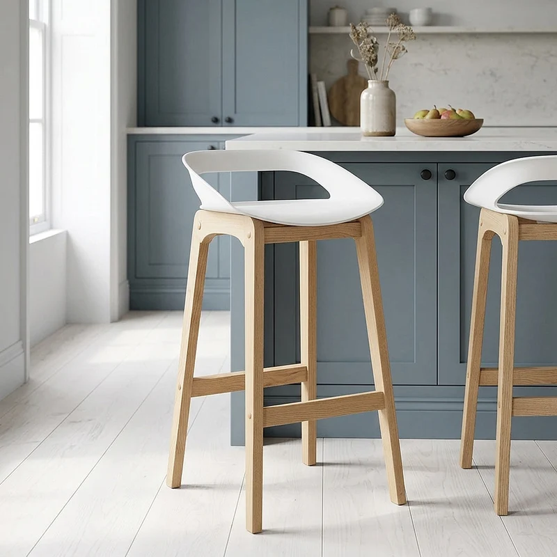 Sgabello Resina Legno - Crew Bianco