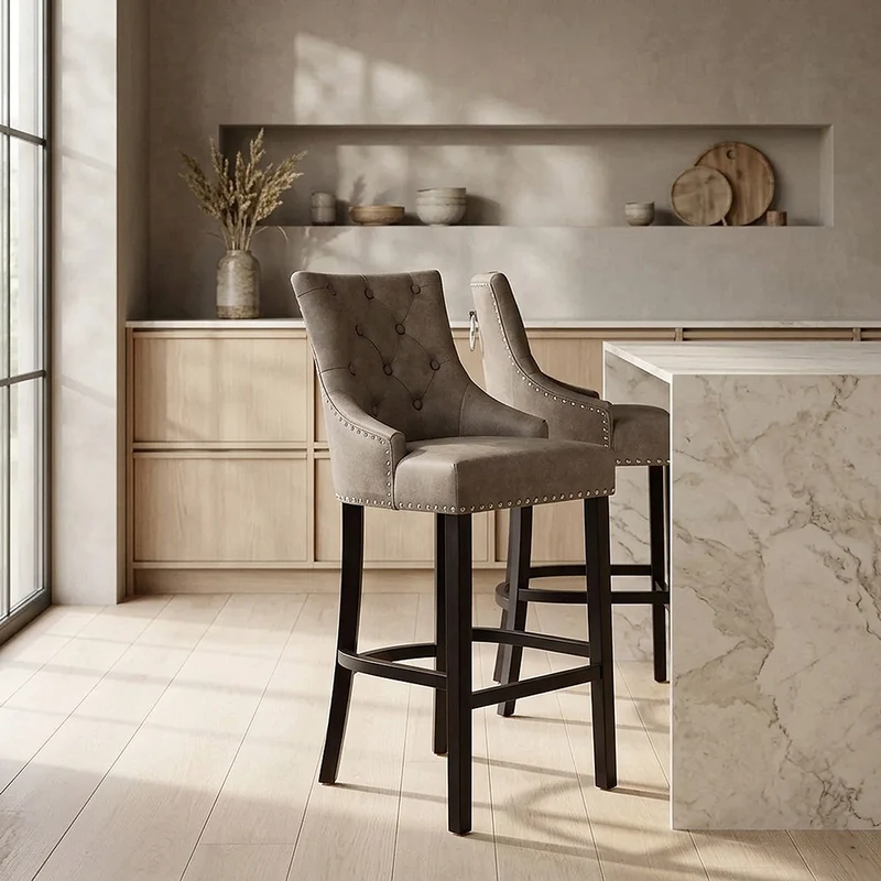 Sgabello Ecopelle Legno - Ascot Marrone