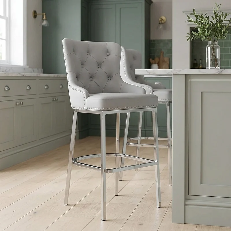 Sgabello Ecopelle Cromato - Grange Grigio