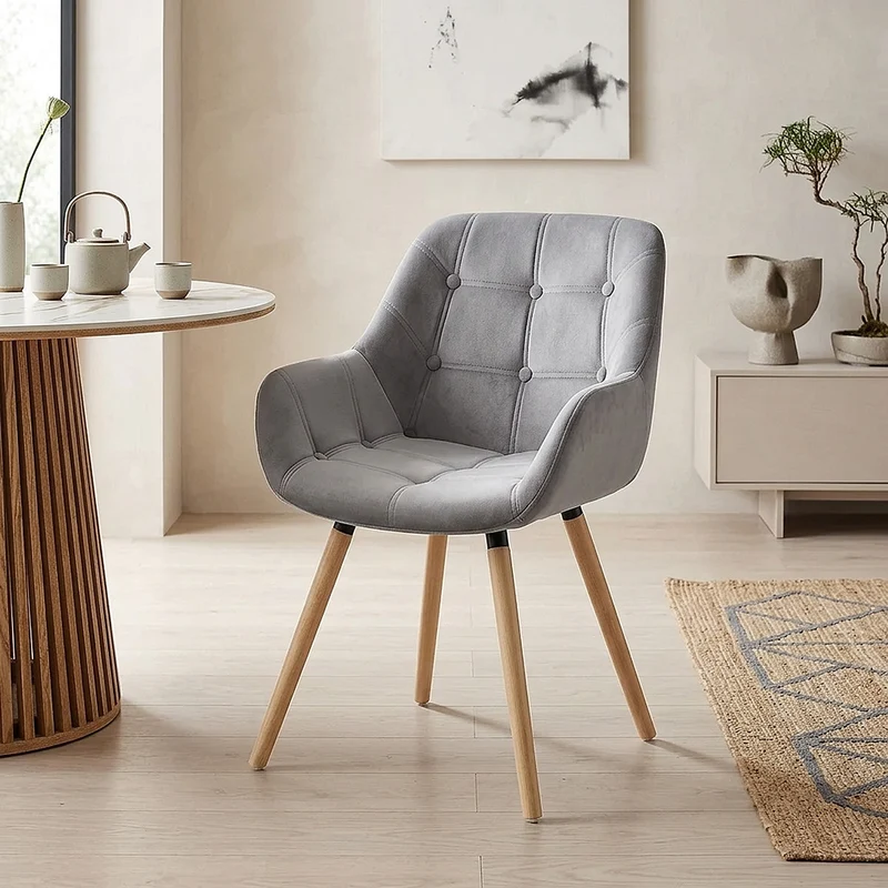 Sedia Velluto Legno - Harris Grigio