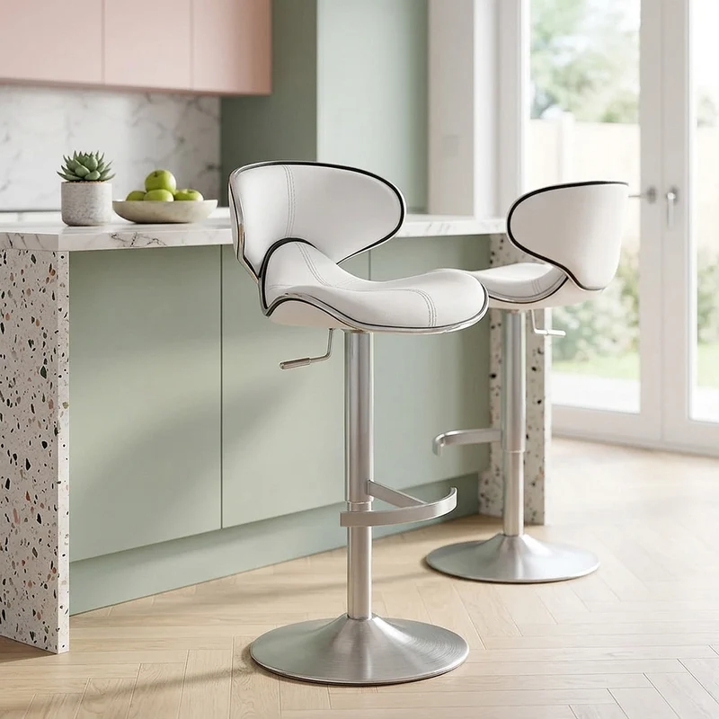 Sgabello Pelle Cromo Satinato - Felix Deluxe Bianco