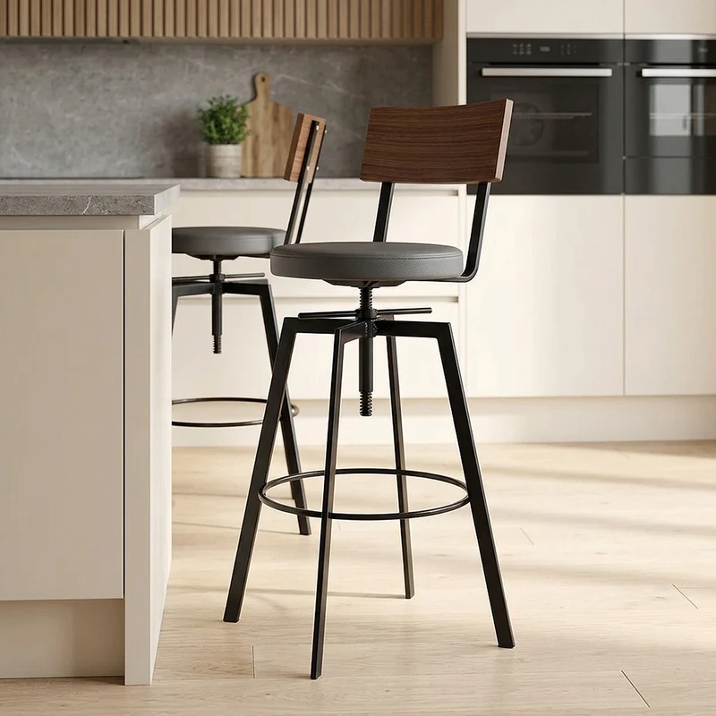 Sgabello Legno Ecopelle - Urban Industrial Grigio