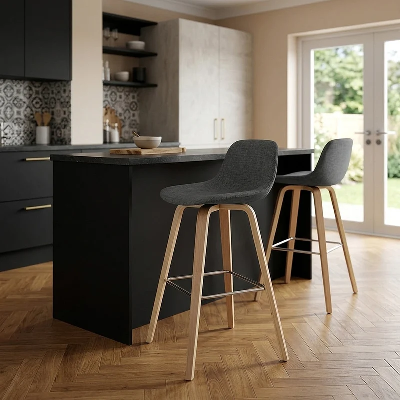 Sgabello Tessuto Legno - Reef Grigio scuro