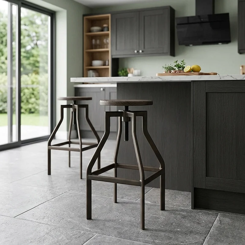 Sgabello Legno Scuro Acciaio - Vintage Revolution Legno