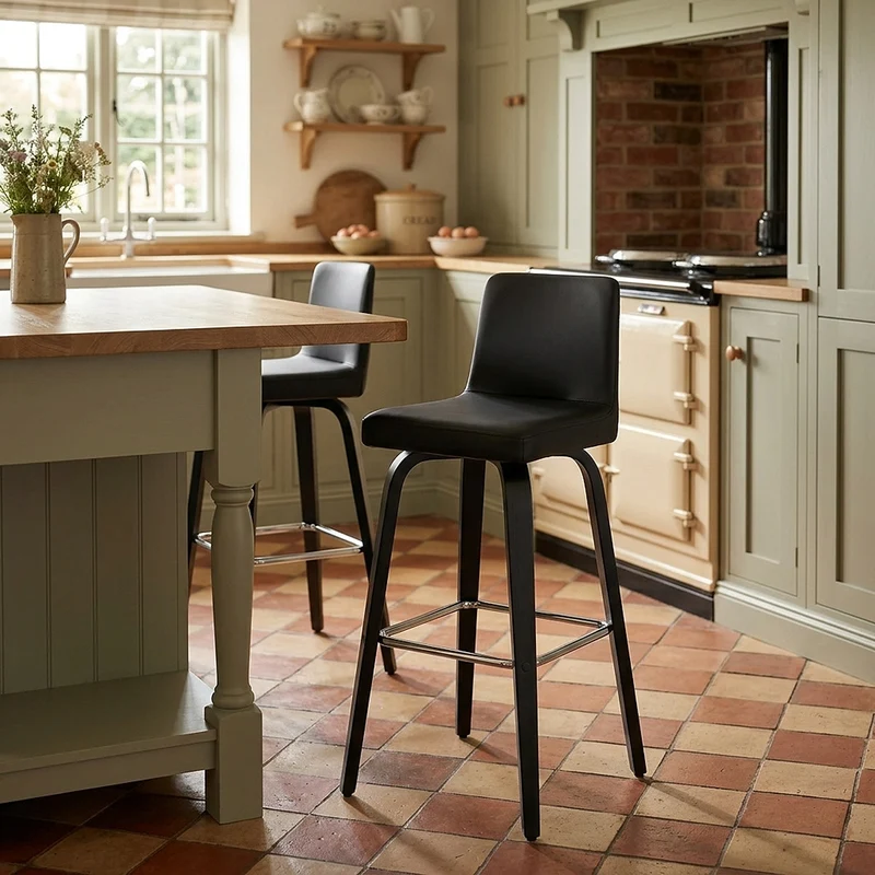 Sgabello Ecopelle Legno - Charlotte Nero