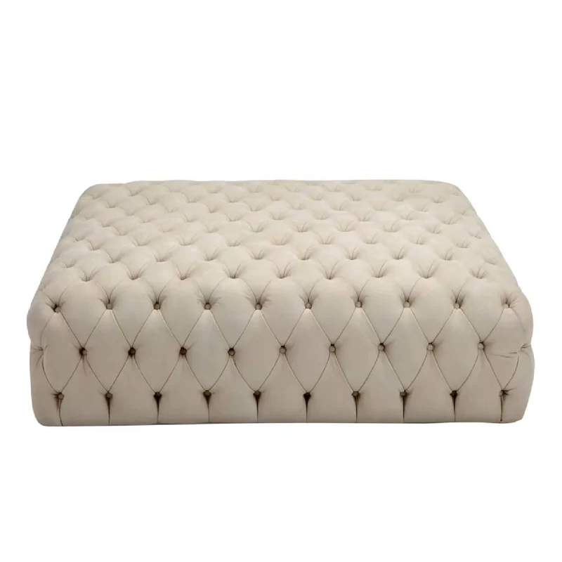 White Large Square Capitonne Pouf by Domingo Salotti