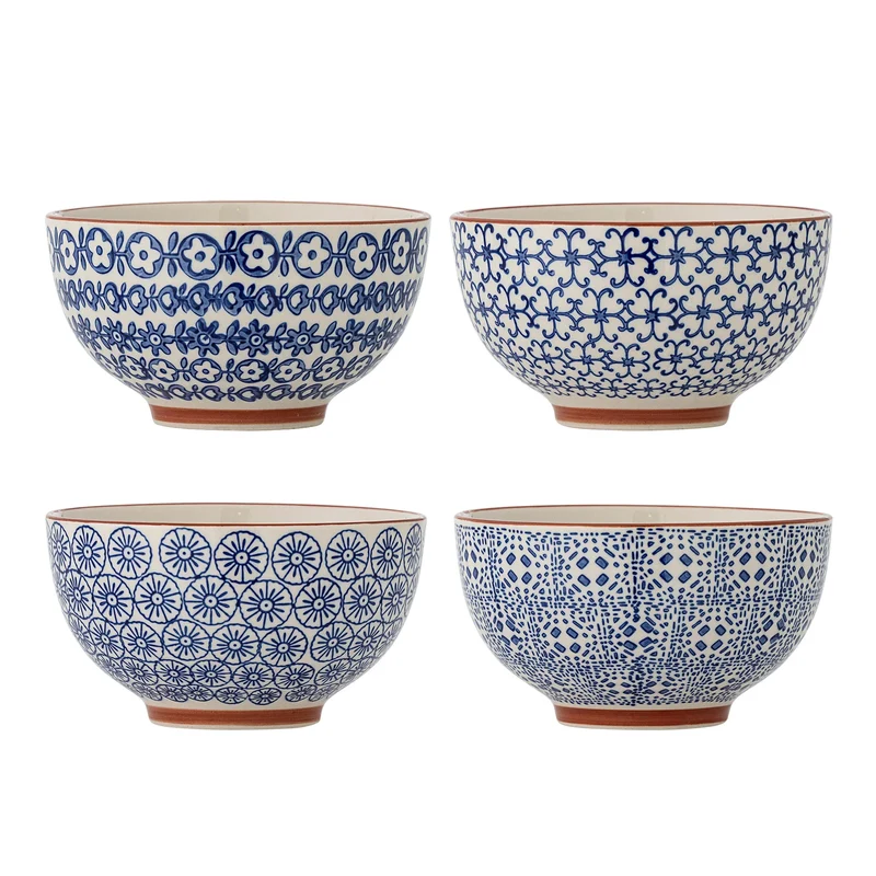Kommen aardewerk blauw Karine - set van 4