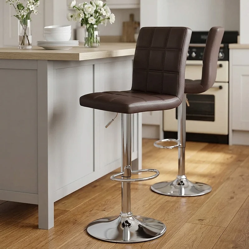 Sgabello Ecopelle Cromato - Criss Cross Marrone