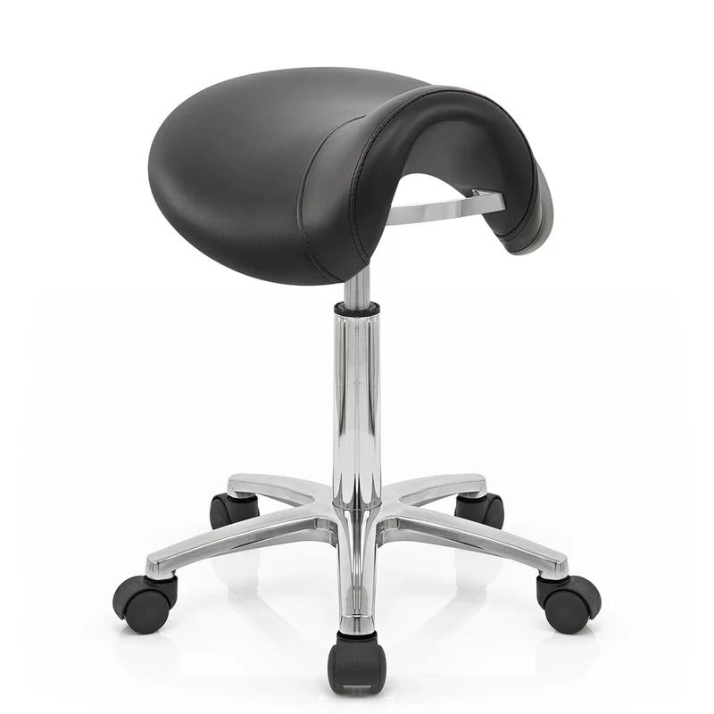 Sgabello con rotelle Ecopelle Cromato - Deluxe Saddle Nero