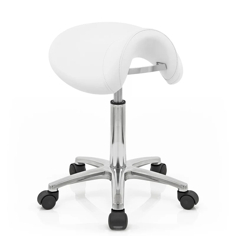 Sgabello con rotelle Ecopelle Cromato - Deluxe Saddle Bianco