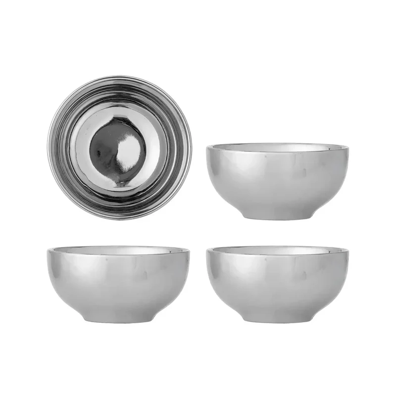 Schaal aardewerk zilver Shine 12cm - 4 stuks