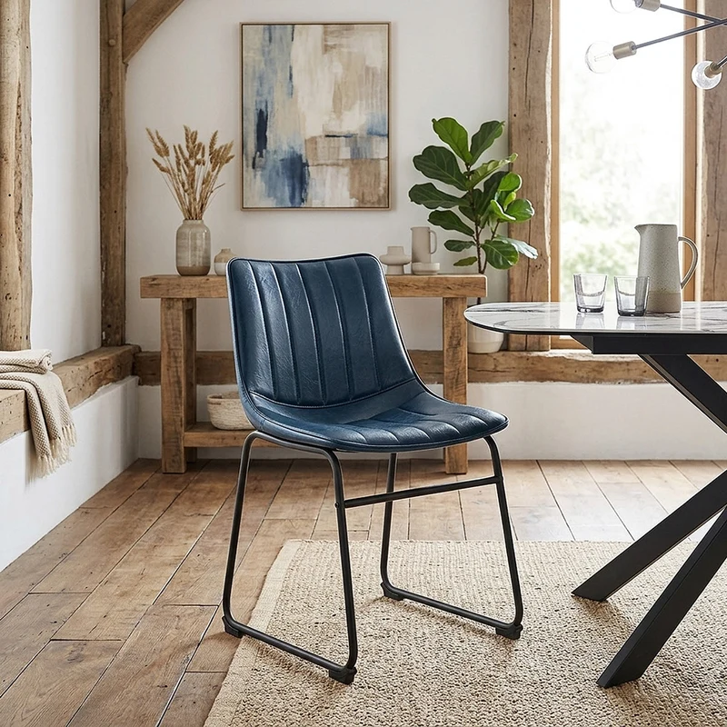 Sedia Ecopelle Anticata Satinata - Tucker Blu
