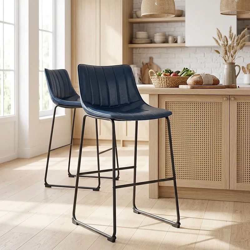 Sgabello Ecopelle Anticata Satinato - Tucker Blu