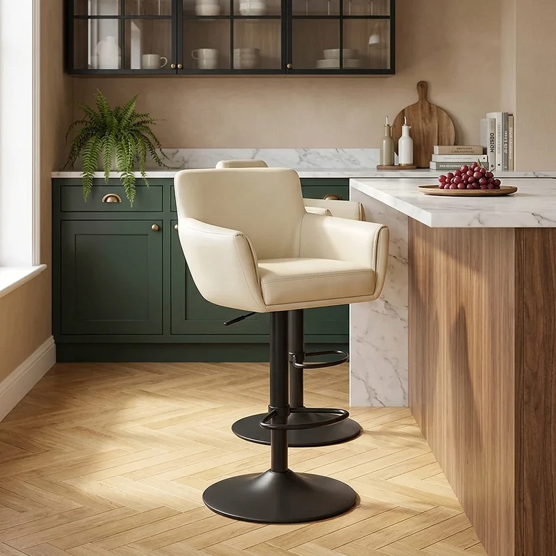 Sgabello Vera Pelle Metallo - Rome Crema