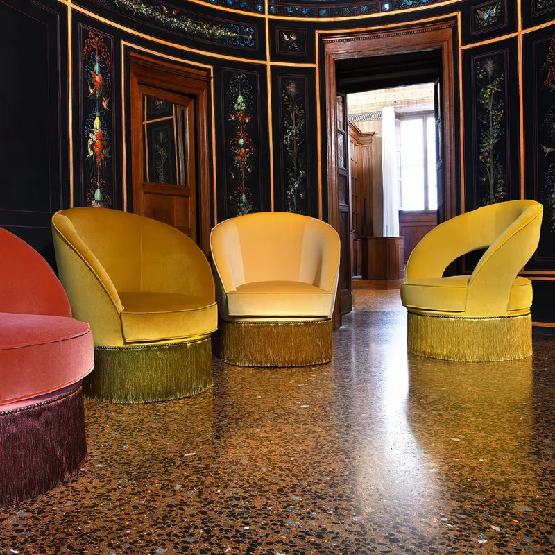 Dione Small Armchair with Fringes by Domingo Salotti