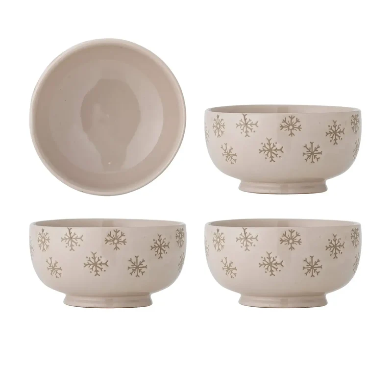 Schalen aardewerk beige snowie 13cm - 4 stuks