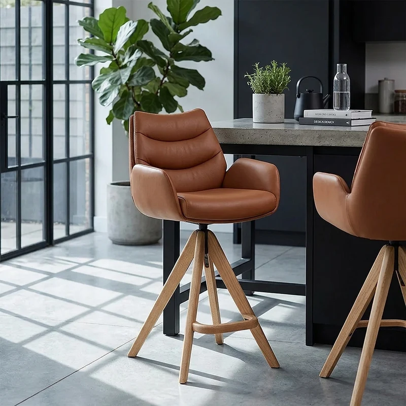 Sgabello Vera Pelle in Legno - Madrid Marrone