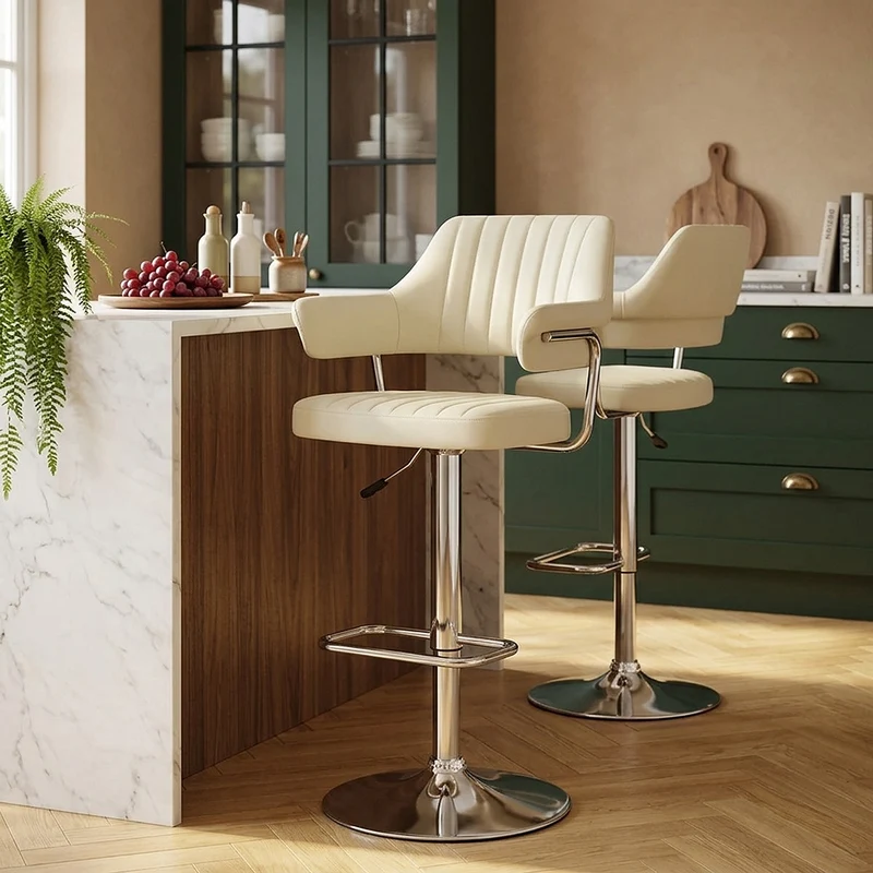 Sgabello Ecopelle Cromato - Skyline Crema