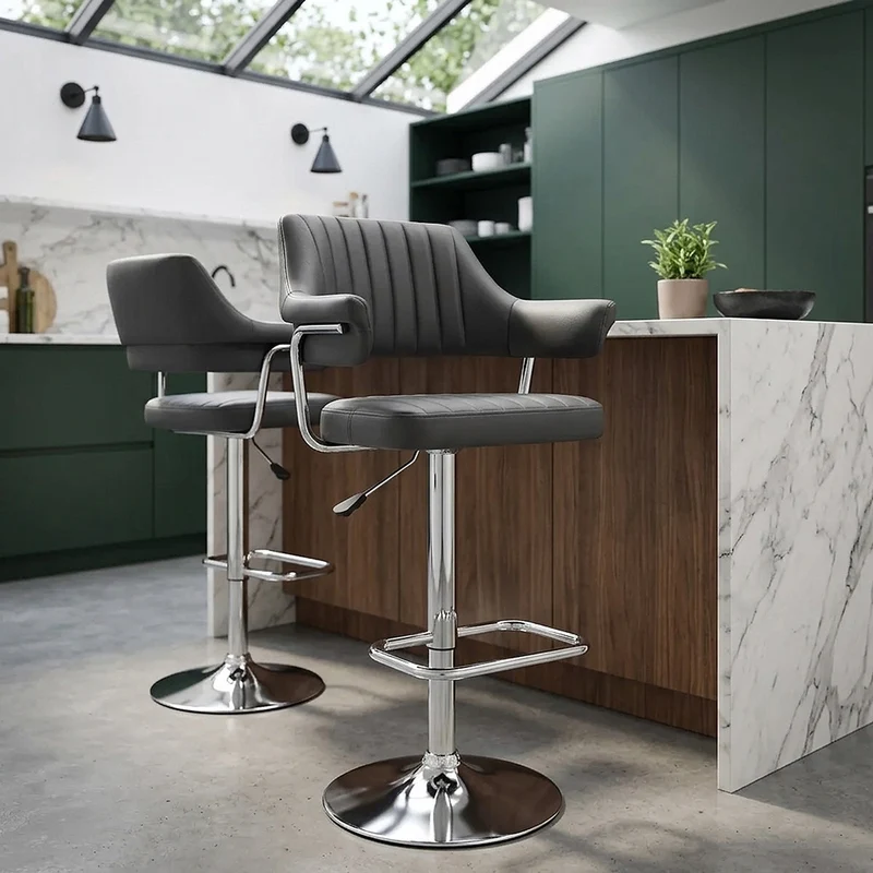 Sgabello Ecopelle Cromato - Skyline Nero