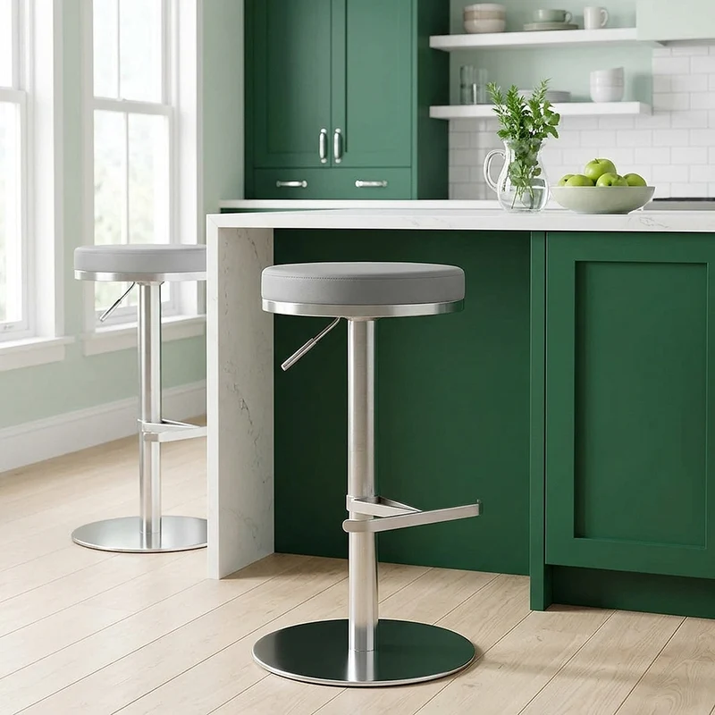 Sgabello Ecopelle Cromo Satinato - Oracle Grigio