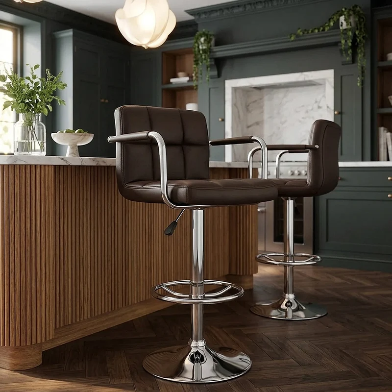 Sgabello Ecopelle Cromato - Maze Marrone