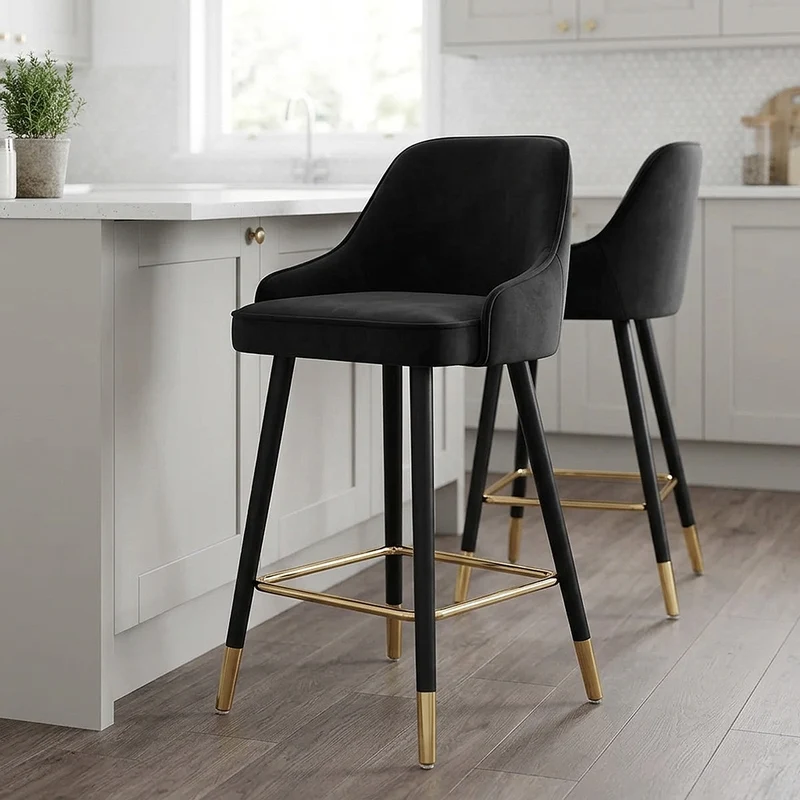 Sgabello Velluto Dorato - Glam Nero