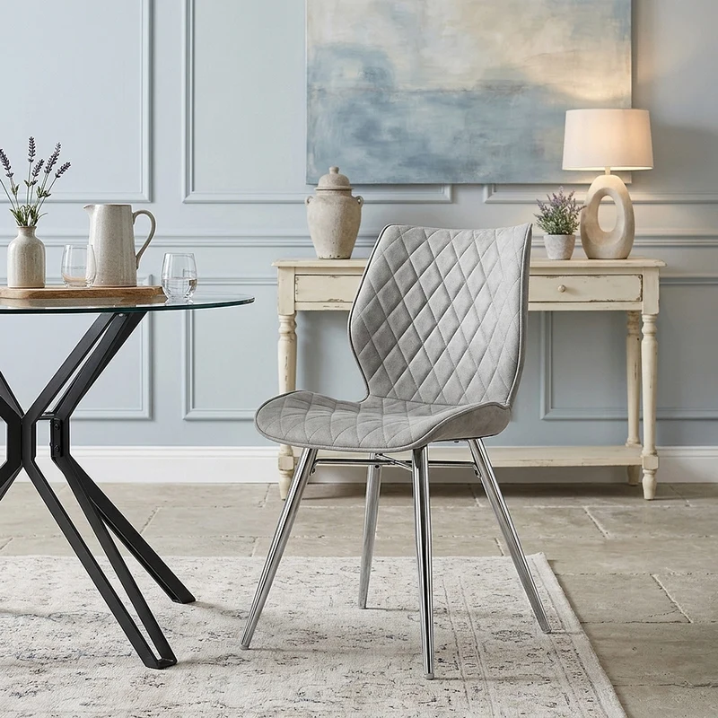 Sedia Ecopelle Cromata - Lux Grigio
